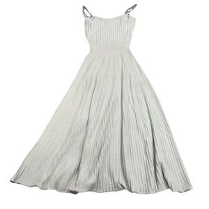 Flying Tomato Silver Ribbed Knit Maxi Dress Spaghetti Straps Shimmer Size L